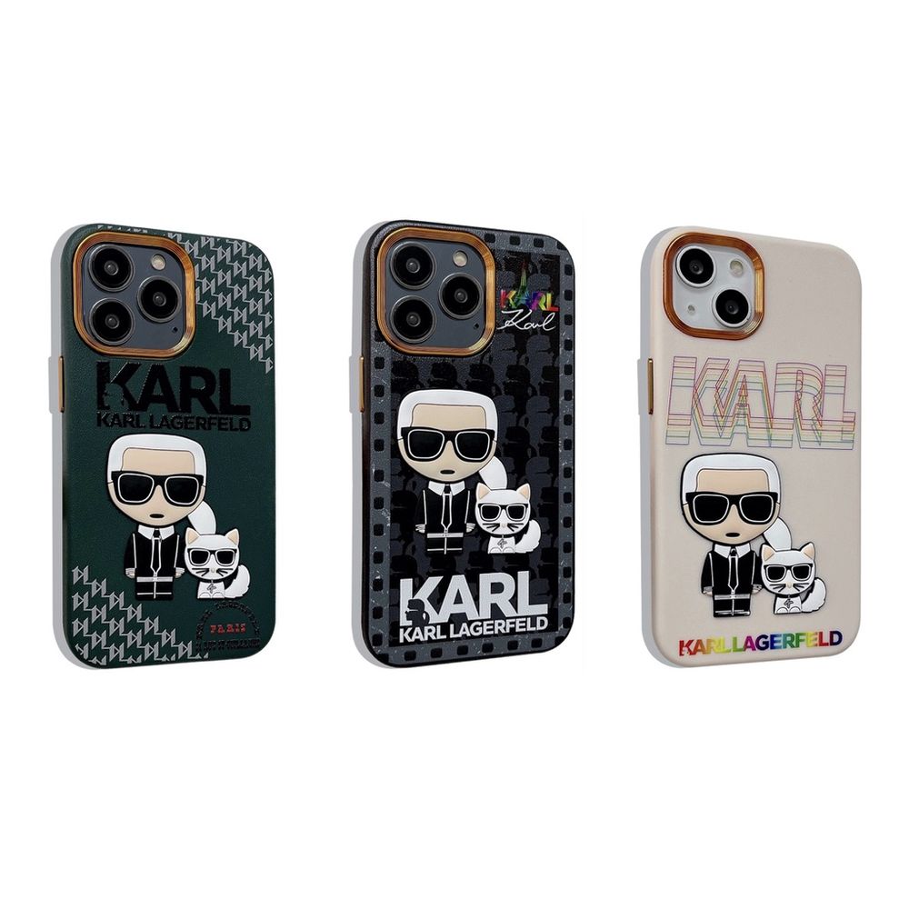 Чехол для iPhone 14 Karl Lagerfeld с защитой камеры Зеленый с золотой каймой
