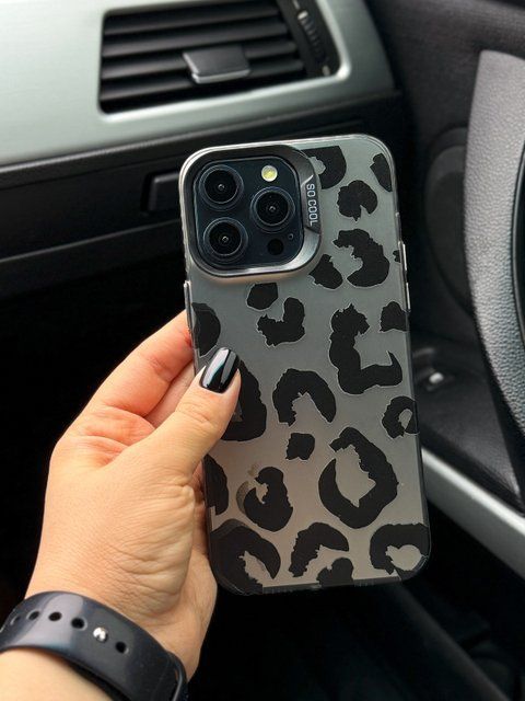 Черно-серый чехол для iPhone 14 Pro с леопардовым принтом