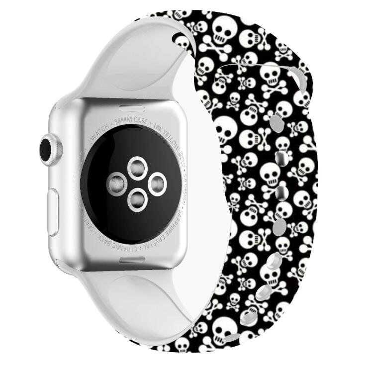 Силиконовый черно-белый ремешок "Черепа" для Apple Watch 42-45 мм (Series 6/5/4/3/2)