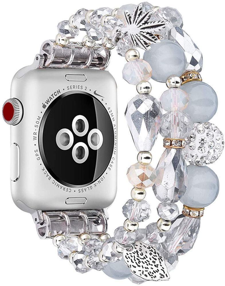Ремінець із сріблясто-сірих намистин "Грація" для Apple Watch 41 / 40 / SE 40 / 38 мм