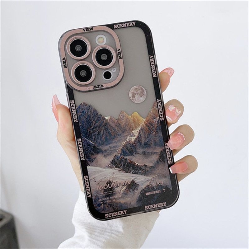 Чехол для iPhone 12 Scenery Mountains с защитой камеры Прозрачно-коричневый