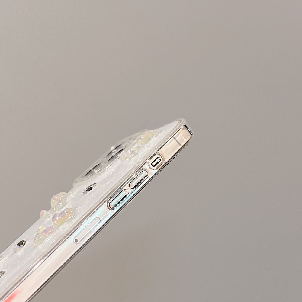 Кремовий чохол для iPhone 13 Pro Max 3D Teddy Bear з блискітками