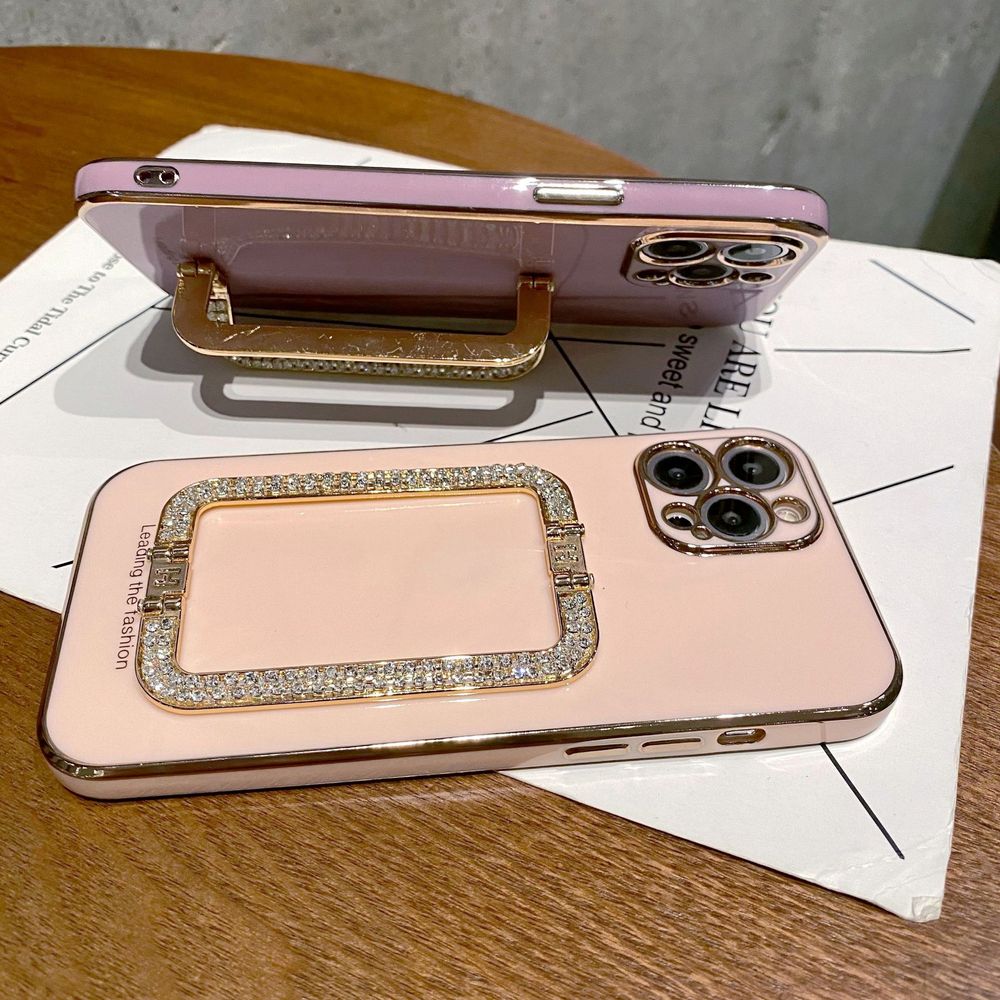 Блискучий чохол для iPhone 13 Pro Max з підставкою Leading the fashion Рожевий