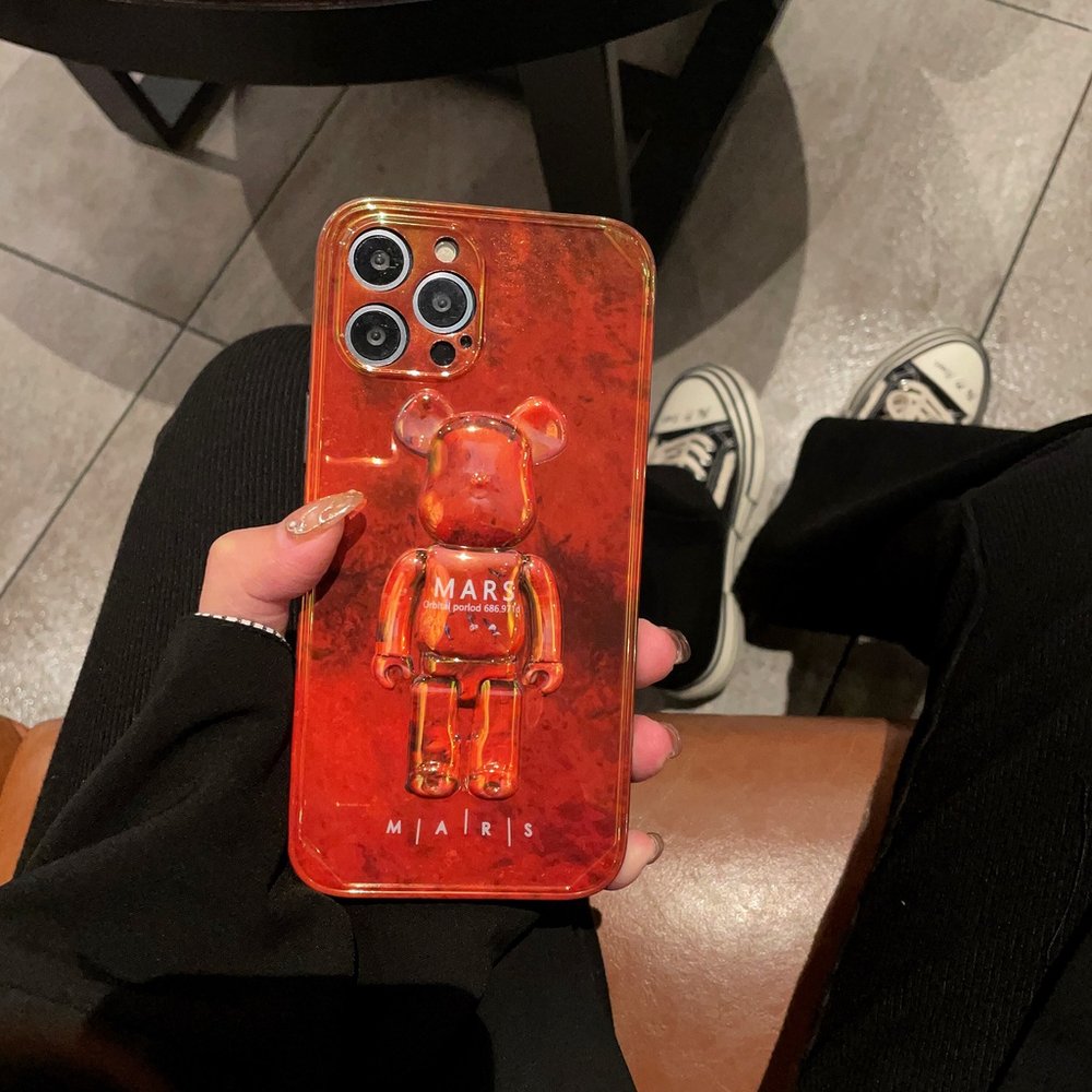 Чехол для iPhone 13 медвежонок Bearbrick Mars Красно-оранжевый