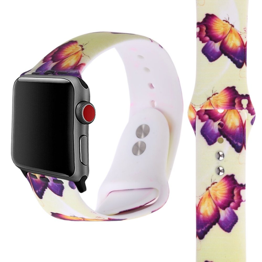 Белый ремешок "Разноцветные бабочки" для Apple Watch 38-41 мм (Series 6/5/4/3/2)
