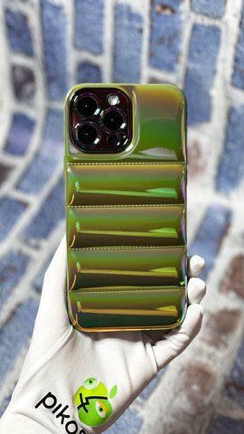 Чохол-пуховик Puffer для iPhone 13 Pro голографічний Зелений