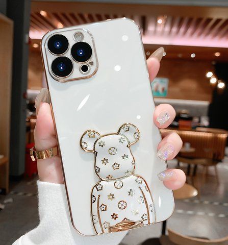 Чохол для iPhone 14 Pro Bearbrick Kaws з кронштейном Білий