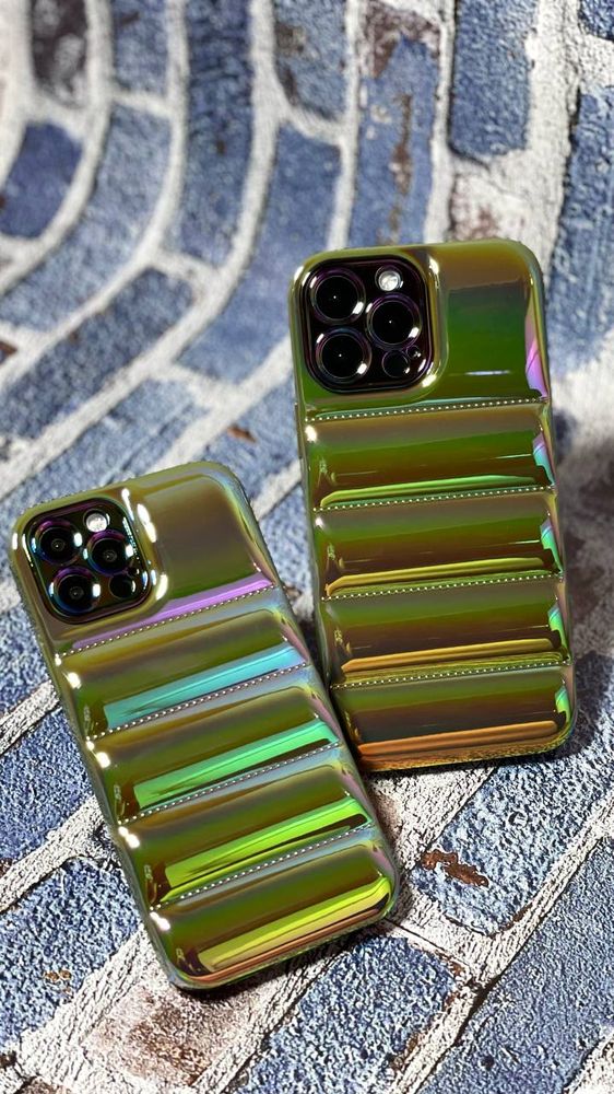 Чохол-пуховик Puffer для iPhone 13 Pro голографічний Зелений