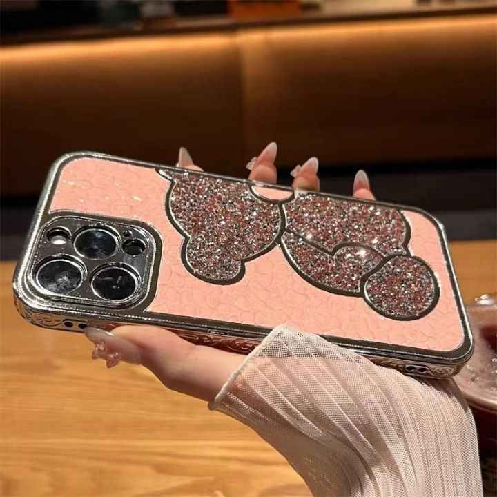 Блестящий чехол для iPhone 13 Pro Diamond Bear Розовый