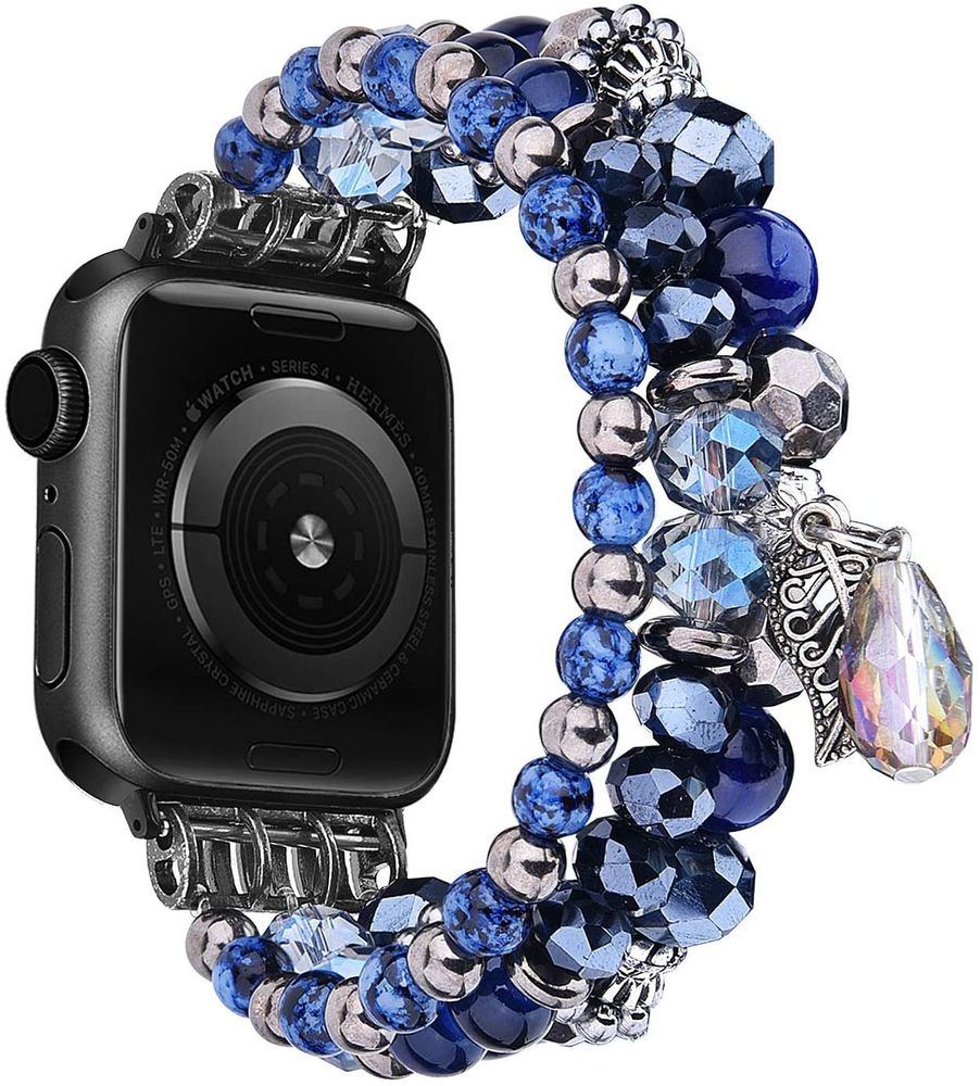 Женский ремешок из синих бусин "Сказка" для Apple Watch 42-45 мм (Series 6/5/4/3/2)