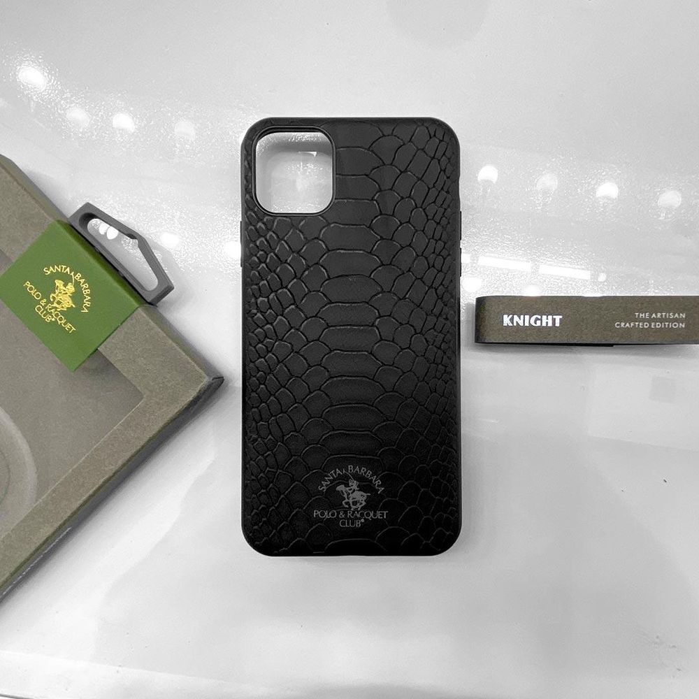 Кожаный чехол для iPhone 14 Pro Max Santa Barbara Polo Knight Crocodile Leather Черный