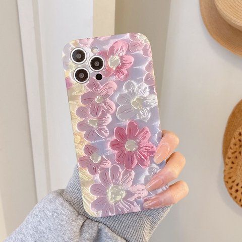 Чехол для iPhone 14 Pro Max в виде картины маслом "Розовый цветок"
