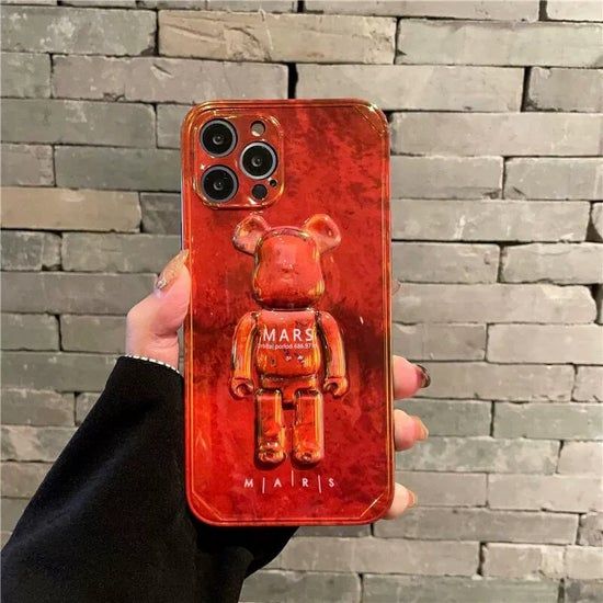 Чехол для iPhone 12 Pro Max медвежонок Bearbrick Mars Красно-оранжевый
