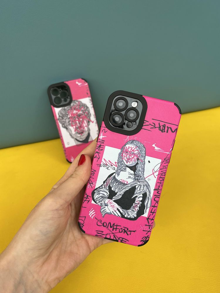 Чехол для iPhone 14 Pro Graffiti Mona Lisa Розовый