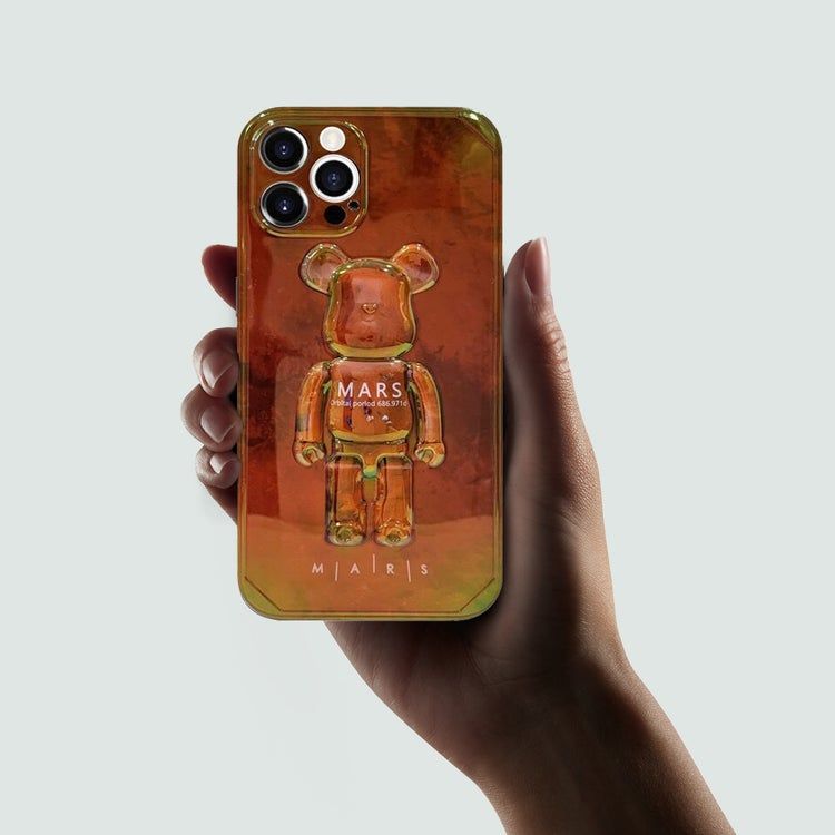 Чехол для iPhone 12 Pro Max медвежонок Bearbrick Mars Красно-оранжевый