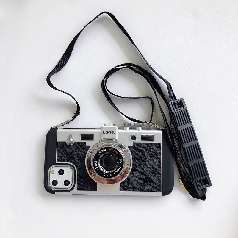 Чехол для iPhone 12 Pro с ремешком "Фотоаппарат" Черный