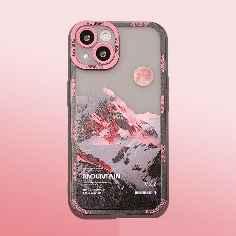Чохол для iPhone 14 Snowy Mountains із захистом камери Прозоро-рожевий