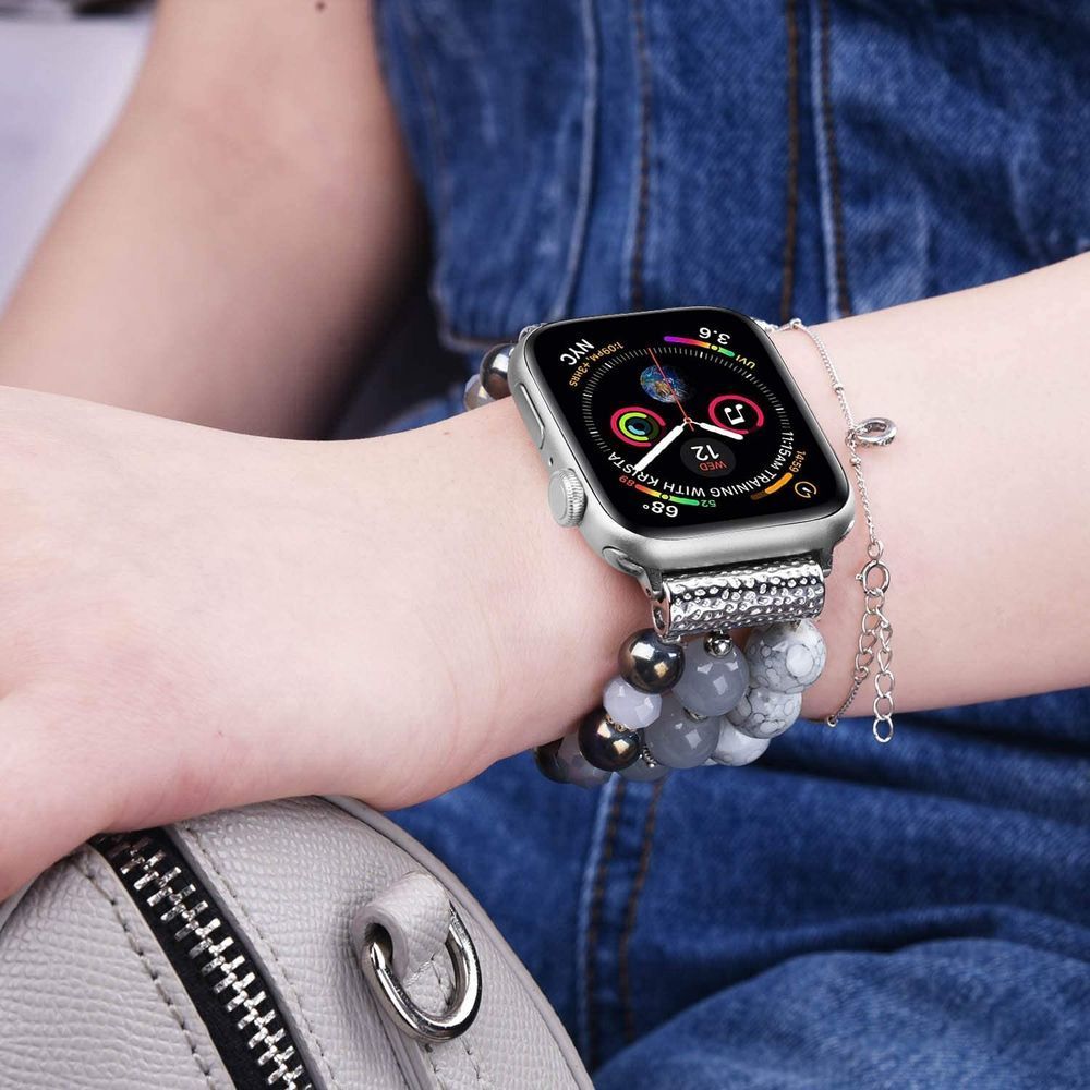 Дизайнерський ремінець із біло-синіх намистин "Свіжість" для Apple Watch 41 / 40 / SE 40 / 38 мм