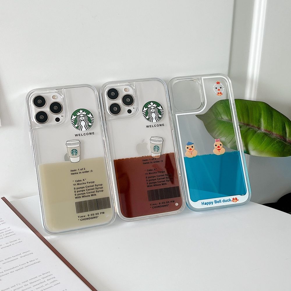 Чехол-переливашка для iPhone 12 Pro Starbucks с карамельно-кофейным сиропом