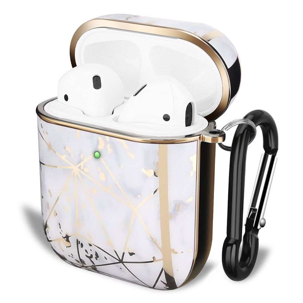 Дизайнерский чехол Белый мрамор с золотистой паутиной для Apple AirPods 1/2