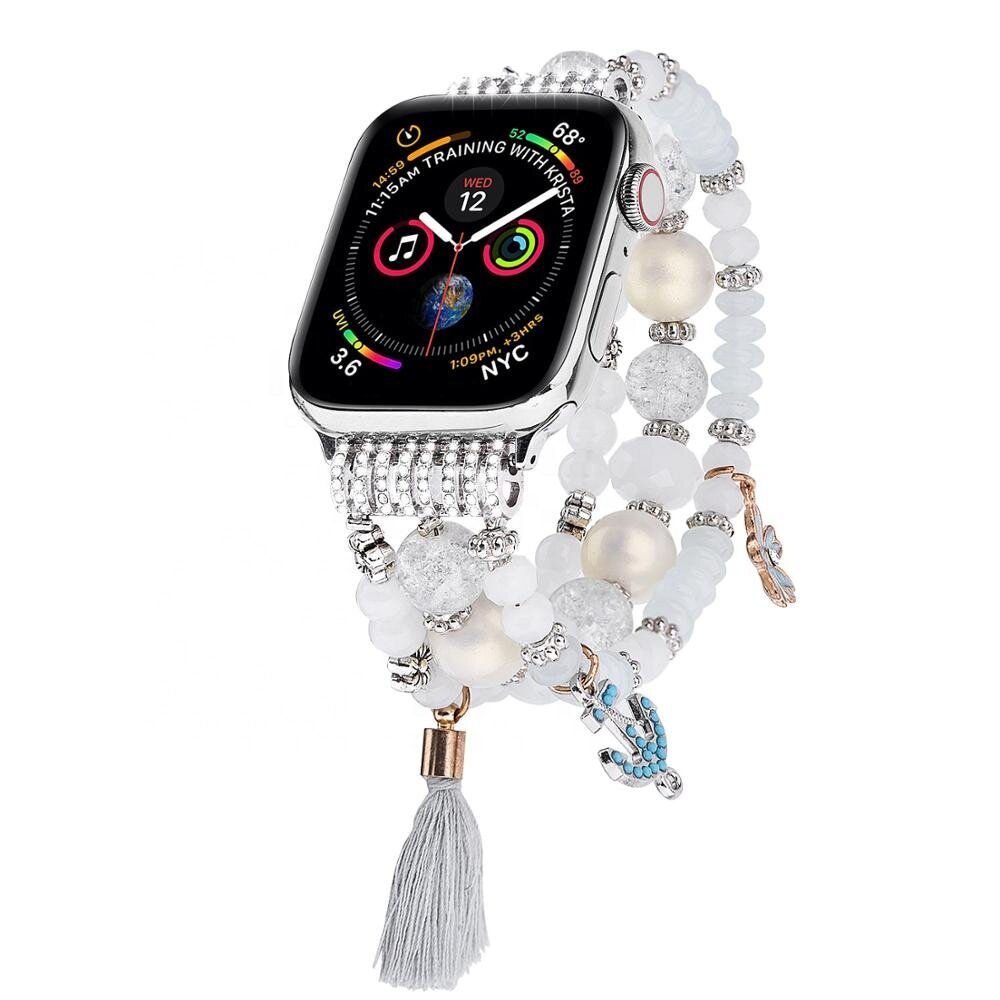 Браслет из белых бусин и кристаллов "Жемчужина" для Apple Watch 42-45 мм (Series 6/5/4/3/2)