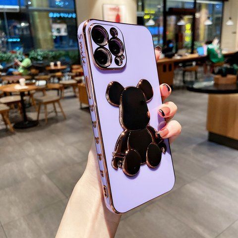 Розкішний чохол для iPhone 12 Pro Max 3D Bearbrick Kaws Power Bear Бузковий