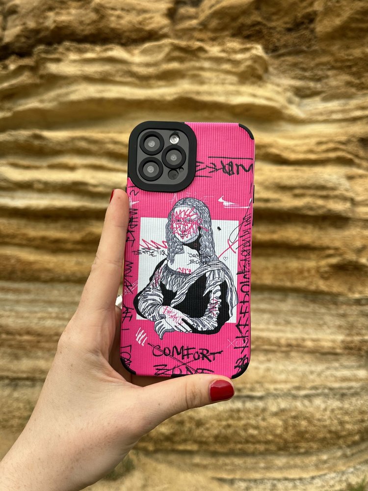 Чехол для iPhone 14 Graffiti Mona Lisa Розовый