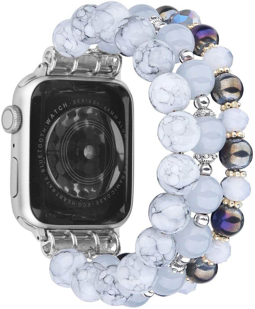 Дизайнерский ремешок из бело-синих бусин "Свежесть" для Apple Watch 38-41 мм (Series 6/5/4/3/2)