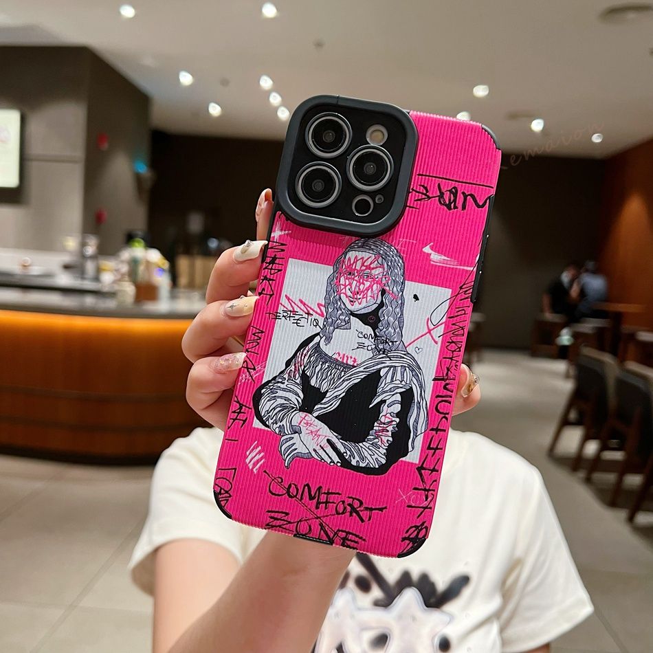 Чехол для iPhone 14 Graffiti Mona Lisa Розовый