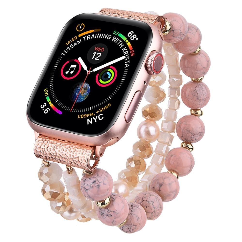 Дизайнерский браслет из бусин персиково-розового цвета для Apple Watch 38-41 мм (Series 6/5/4/3/2)