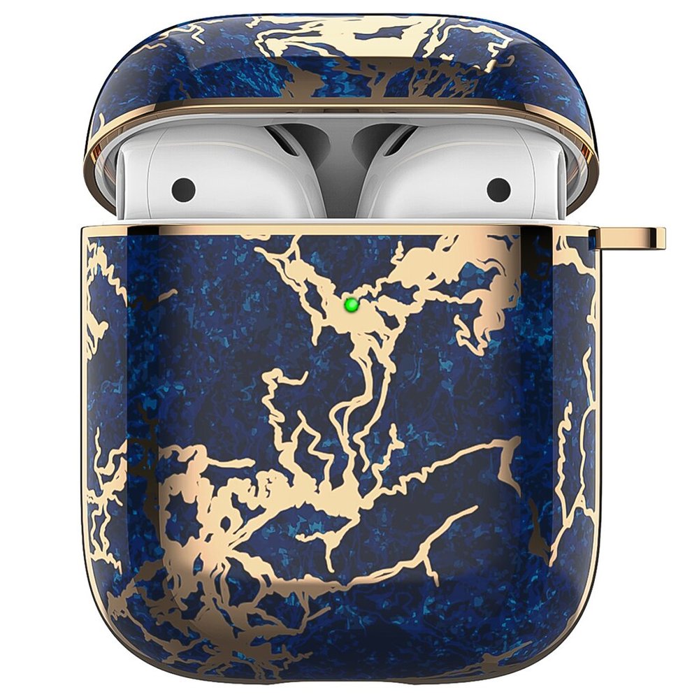 Дизайнерський чохол для Apple AirPods 1/2 Синій мармур із золотистою стежинкою