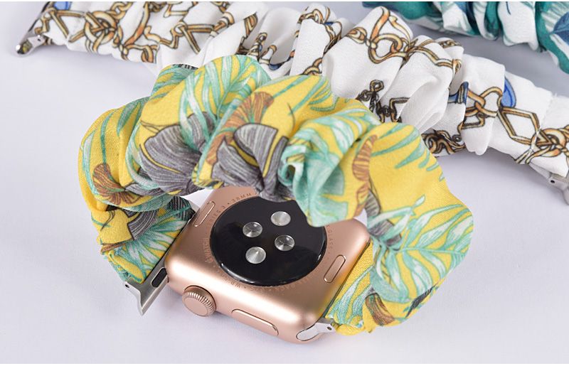 Ремінець "Листя" жовтий для Apple Watch 38-41 мм (Series 6/5/4/3/2) + резинка для волосся