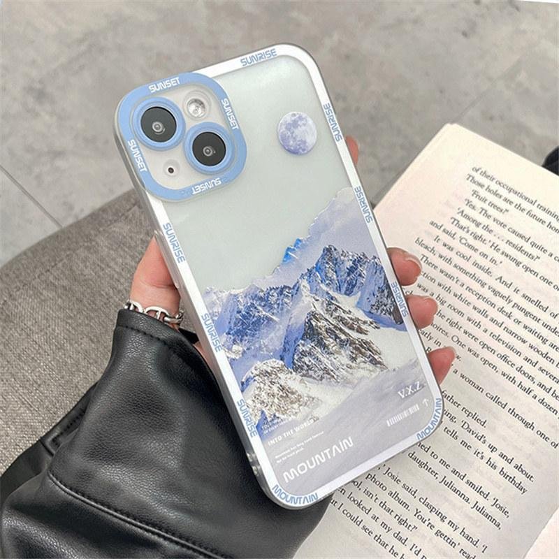 Чехол для iPhone 14 Pro Max Snowy Mountains с защитой камеры Прозрачно-белый