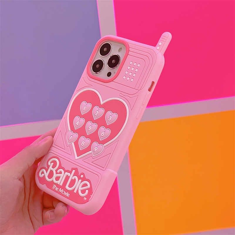 Чехол для iPhone 14 Pro Max 【Barbie】Love Retro Telephone Розовый