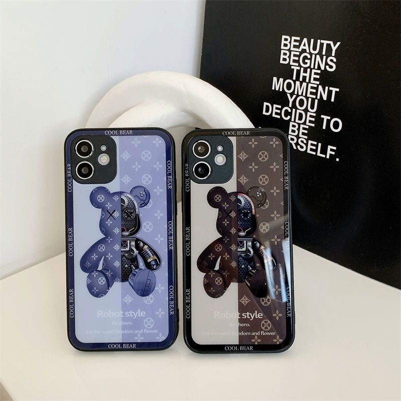 Стеклянный чехол Bearbrick Kaws в стиле робота для iPhone 12 Pro Коричневый