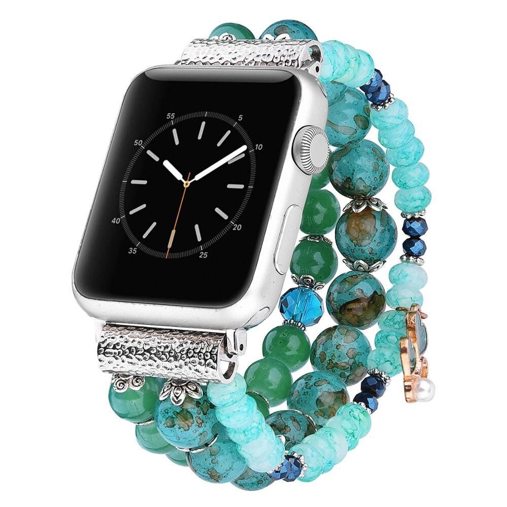 Дизайнерский бирюзово-зеленый браслет из бусин "Сердце" для Apple Watch 41 / 40 / SE 40 / 38 мм