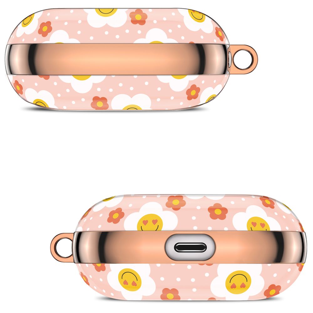 Дизайнерський чохол для Apple Airpods Pro 2 Веселі квіти Рожевий з золотим кільцем
