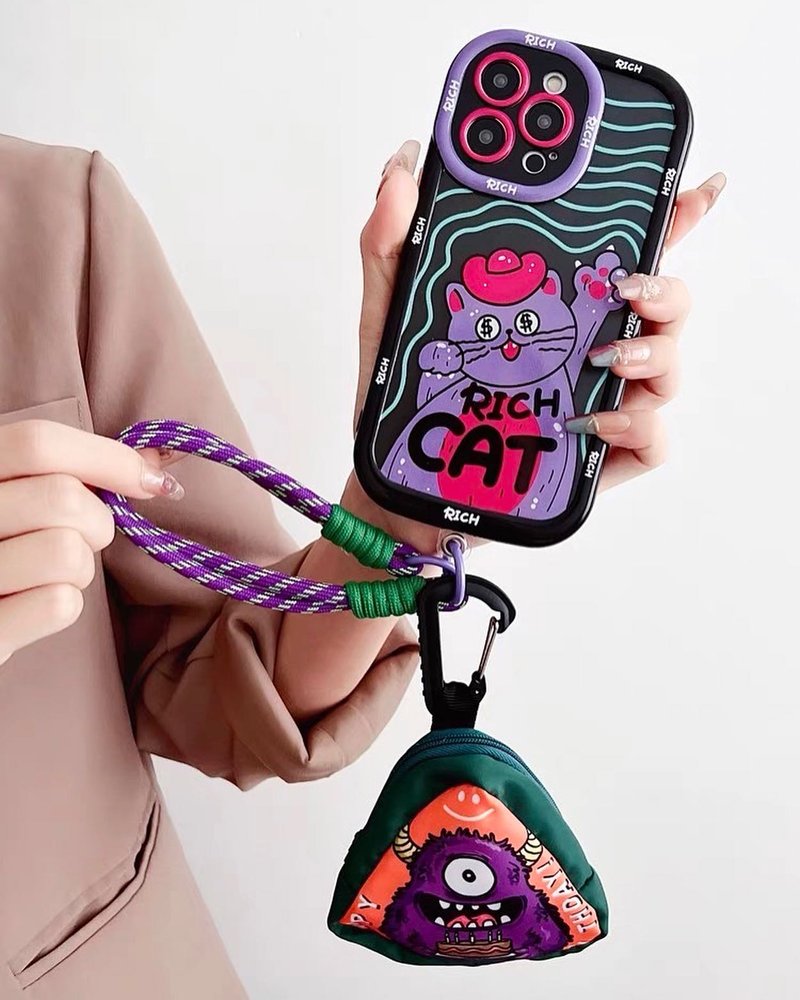 Чехол для iPhone 15 Pro Max с сумкой-кошельком и ремешком Cat Monster