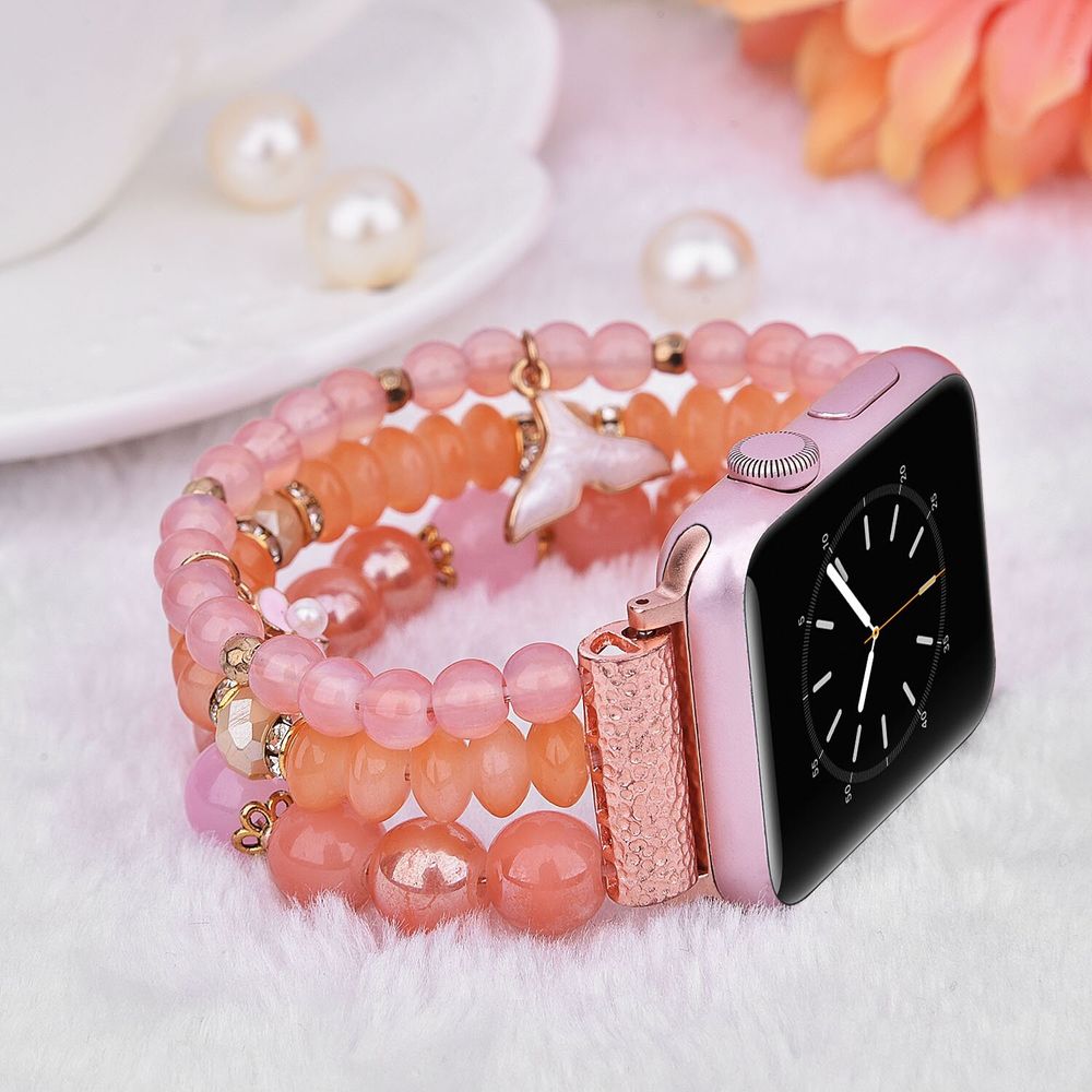 Дизайнерский оранжево-розовый браслет из бусин "Рыбий хвост" для Apple Watch 38-41 мм (Series 6/5/4/3/2)