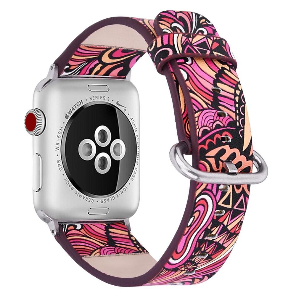 Кожаный розовый ремешок с этническим рисунком для Apple Watch 42-45 мм (Series 6/5/4/3/2)