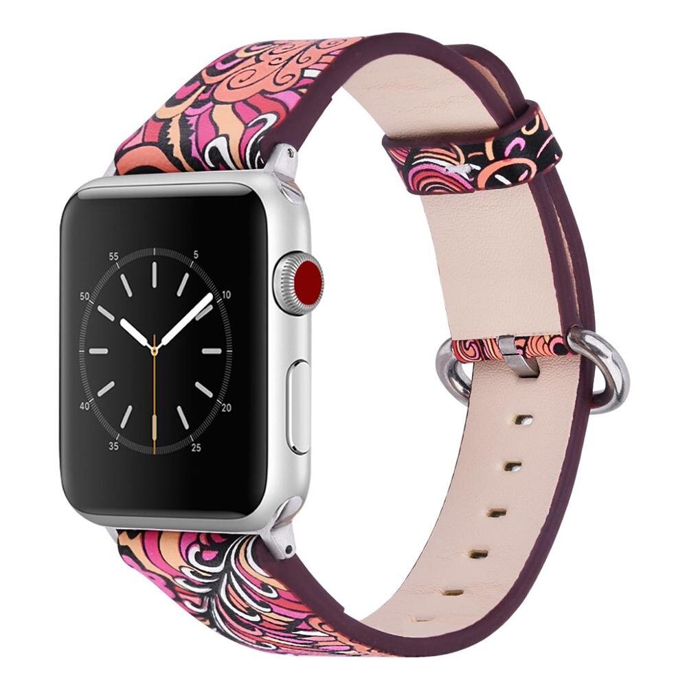 Шкіряний рожевий ремінець із етнічним малюнком для Apple Watch 42-45 мм (Series 6/5/4/3/2)