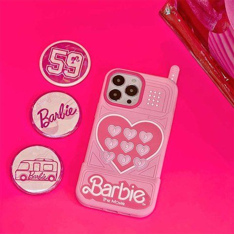 Чехол для iPhone 14 【Barbie】Love Retro Telephone Розовый