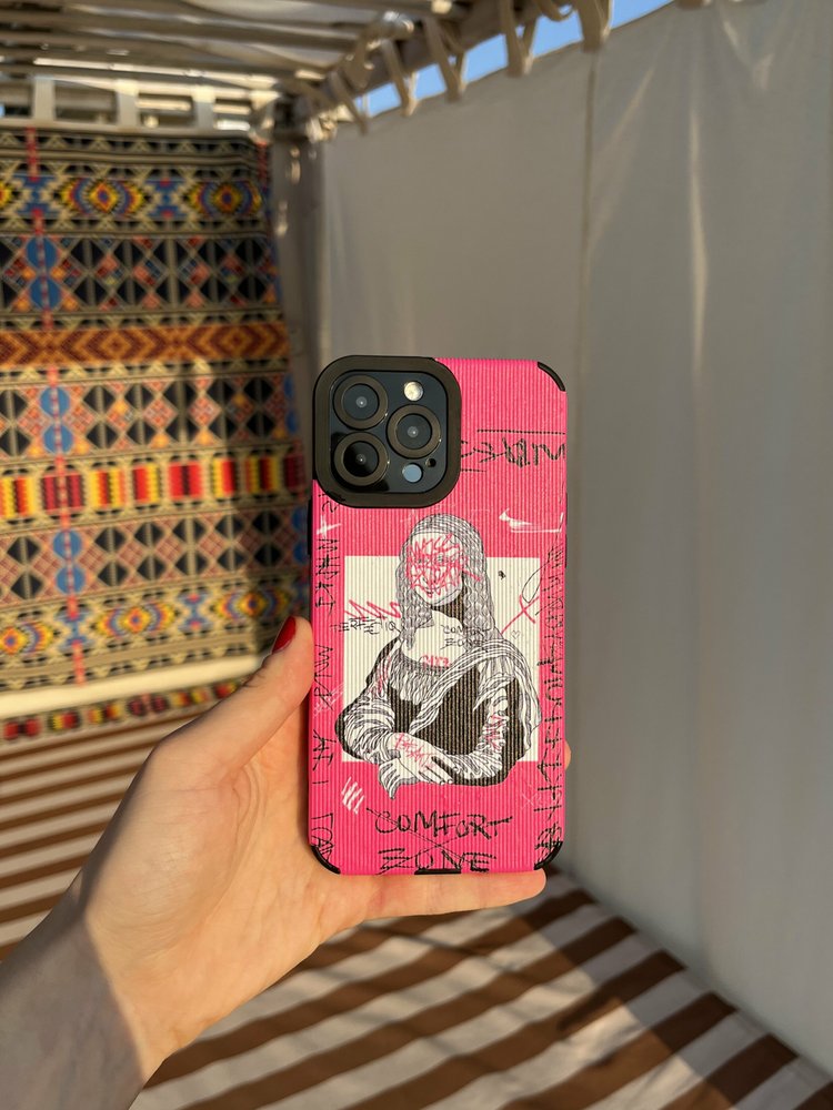 Чехол для iPhone 12 Pro Max Graffiti Mona Lisa Розовый