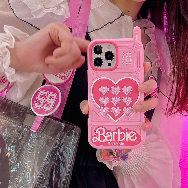 Чехол для iPhone 14 【Barbie】Love Retro Telephone Розовый
