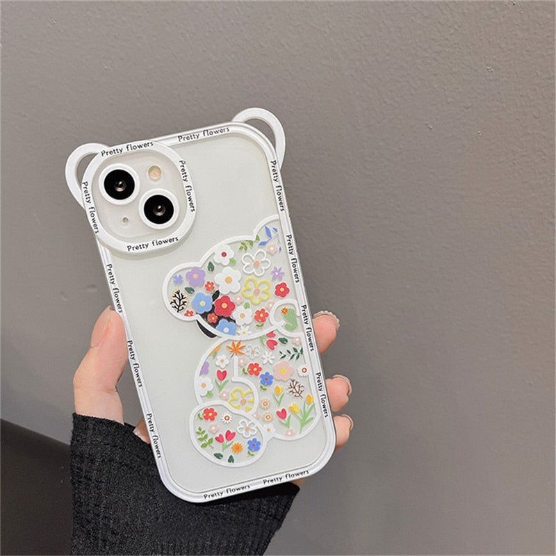 Чехол для iPhone 13 Pro с ремнем для плеча с мишкой Flower Bear