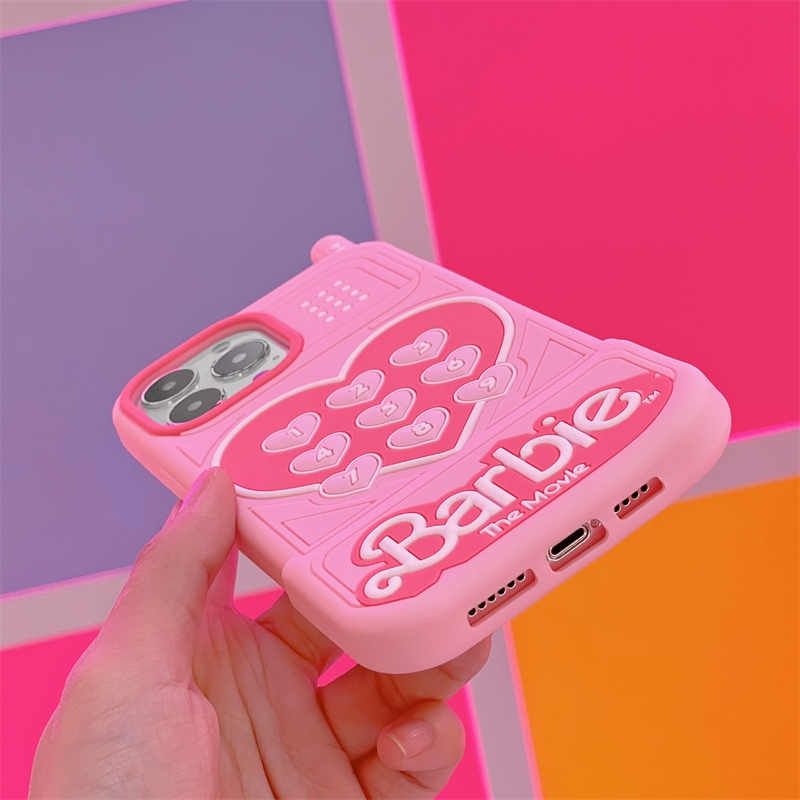 Чохол для iPhone 14 【Barbie】Love Retro Telephone Рожевий