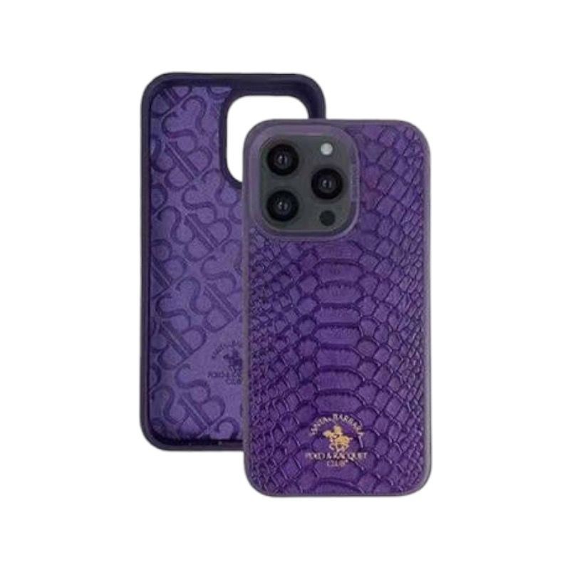 Кожаный чехол для iPhone 14 Santa Barbara Polo Knight Crocodile Leather Фиолетовый