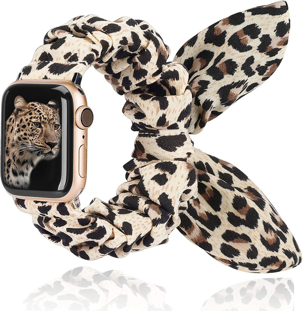 Ремешок с бантом "Леопард" для Apple Watch 38-41 мм (Series 6/5/4/3/2) + резинка для волос