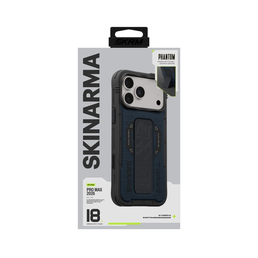 Чехол для iPhone 18 Pro Max Skinarma Phantom (2026) (Mag-Charge + Grip-Stand) Blue