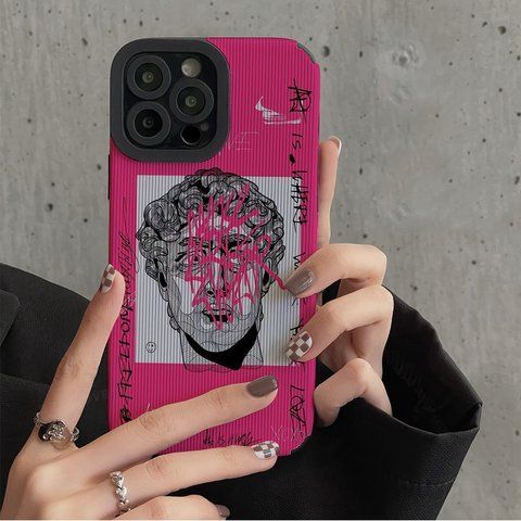 Чехол для iPhone 15 Pro Max Graffiti Statue David Розовый